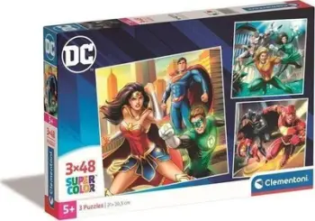 Puzzle fëmijësh Clementoni 25296 DC Comics Justice League Supercolor, 3x48 pjesë, moshat 5+, shumëngjyrësh