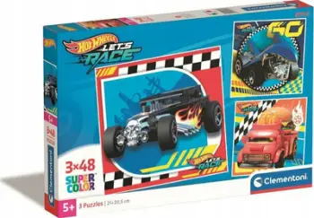 Puzzle për fëmijë Clementoni Hot Wheels Supercolor, 3 x 48 pjesë, 5 vjeç, shumëngjyrësh