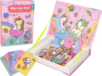 Puzzle magnetik me libër Unicorns, lojë edukative, me marker, shumëngjyrësh