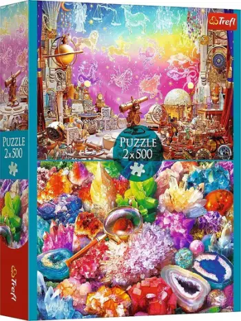 Puzzle set Trefl 2x500 pjesë, kozmos dhe kristale, shumëngjyrësh