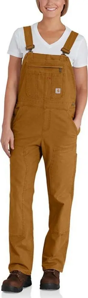 Pantallona dungaree Carhartt Crawford për femra, canvas elastik, ngjyrë kafe, madhësia XS