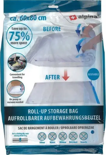 Qese vakum për rroba Alpina Roll Up, 60x80cm, ripërdorueshme, transparente