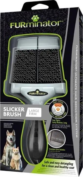 Furçë krehëse FURminator Slicker Brush L, për qen dhe mace, plastike, e gjelbër