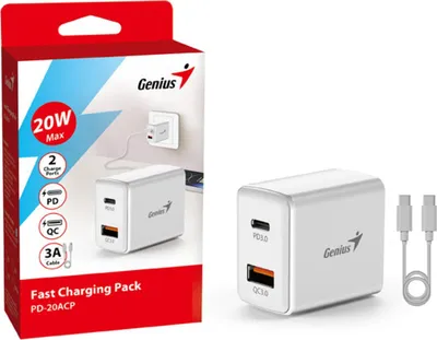 Karikues prizë Genius PD-20ACP, 20W, 2 porta USB-C USB-A, i bardhë - 2
