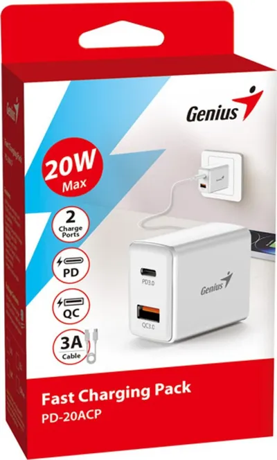 Karikues prizë Genius PD-20ACP, 20W, 2 porta USB-C USB-A, i bardhë - 3