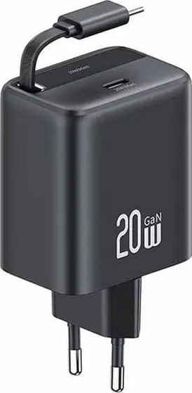 Karikues USB USAMS CC233, 20W PD QC, 2x USB C me kabllo tërheqëse, i bardhë - 1