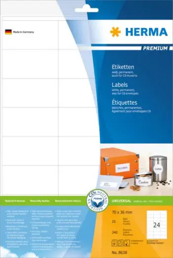 Etiketa vetëngjitëse Herma Premium Labels 8638, A4, letër e bardhë mat, 240 copë