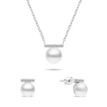 Set bizhuteri për femra Brilio Silver, vathë + qafore, i argjendtë