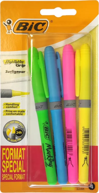 Marker nënvizues BIC Special Format, set 4 copë, shumëngjyrësh - 3