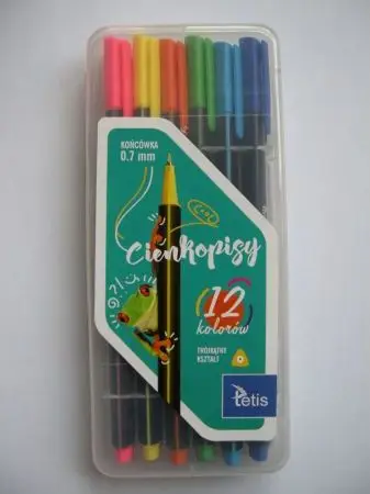Set lapsa me majë fibër Tetis Triangular Fineliners, 0.7 mm, 12 ngjyra