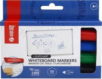 Marker për tabelë MemoBe Dry Erase, set 4 ngjyra, shumëngjyrëshe