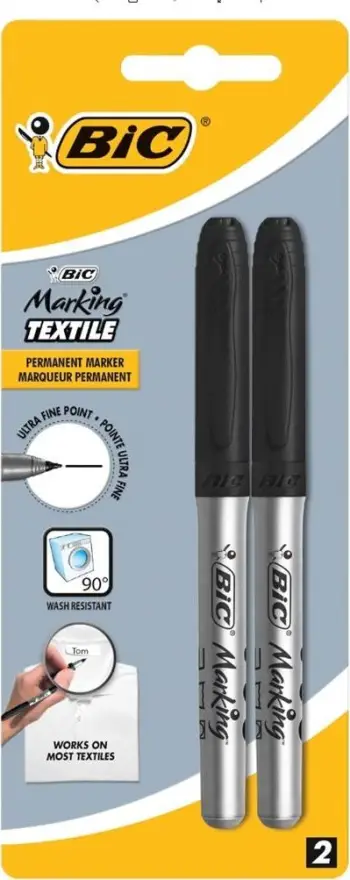 Marker për tekstil BIC Fabric Marker, majë e rrumbullakët, 0.9mm, i zi, set 2 copë