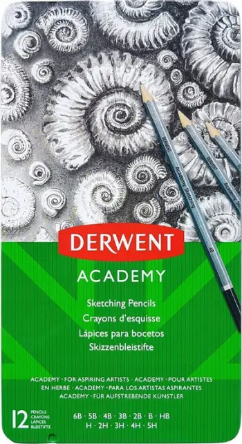 Set lapsash skicimi Derwent Academy, 6B deri 5H, 12 copë, gri