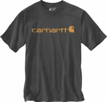 Bluzë Carhartt Dearborn Relaxed Logo, me mëngë të shkurtra, pambuk i trashë, gri e errët, L
