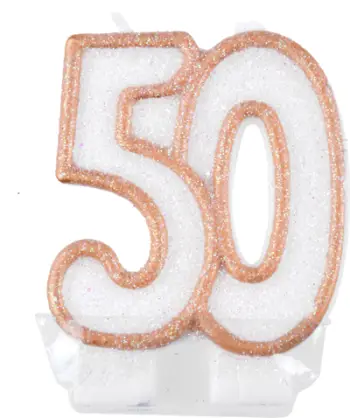 Qiri dekorativ 50th Candle DS9631, 7.5cm, për 50 vjetor, i bardhë me të artë