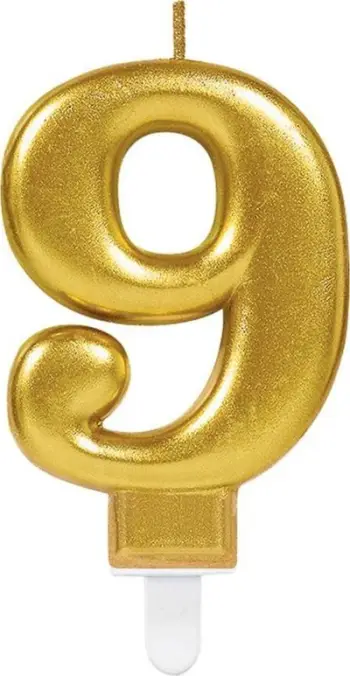 Qiri dekorativ numerik për tortë Amscan #9, metalik, ngjyrë ari