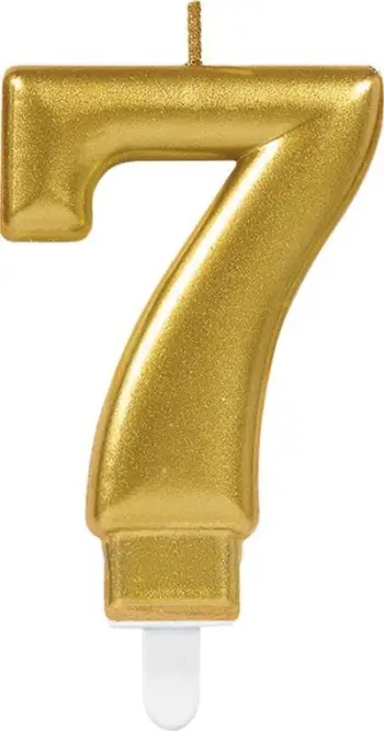 Qiri dekorativ për tortë Gold Celebration, numri 7, metalik, ngjyrë ari