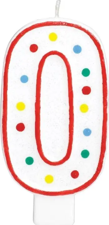 Qiri ditëlindjeje Amscan 177780, numri 0, me pika, shumëngjyrësh