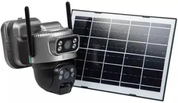 Kamerë sigurie WiFi IP Solar 4MP, 2 lente, IP66, e bardhë