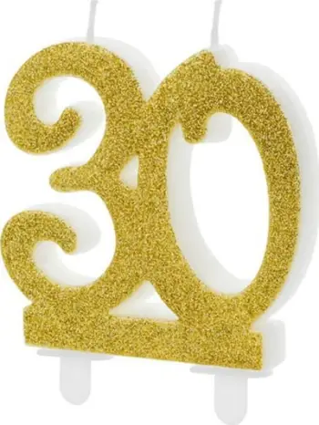 Qiri ditëlindjeje për tortë, numri 30, 7.5cm, ngjyrë ari me shkëlqim