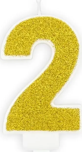 Qiri ditëlindjeje numri 2, 7 cm, ngjyrë ari me shkëlqim