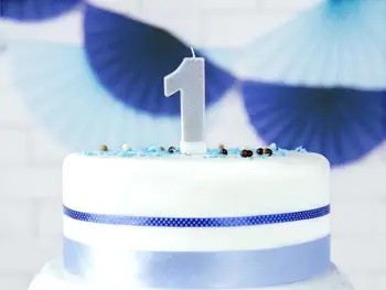 Qiri ditëlindjeje Birthday Candle 1, 7 cm, argjend me shkëlqim