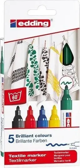 Marker tekstili Edding 4500, set 5 copë, majë e rrumbullakët 2-3 mm, shumëngjyrësh