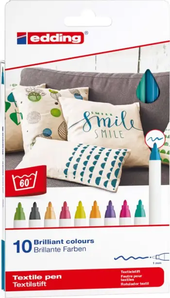Marker tekstili Edding 4600, set 10 copa, maja 1 mm, ngjyra të përziera