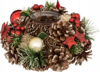 Qiri mbajtëse druri Bougeoir Feeric Christmas, 19 cm, me qelq tealight, e kuqe