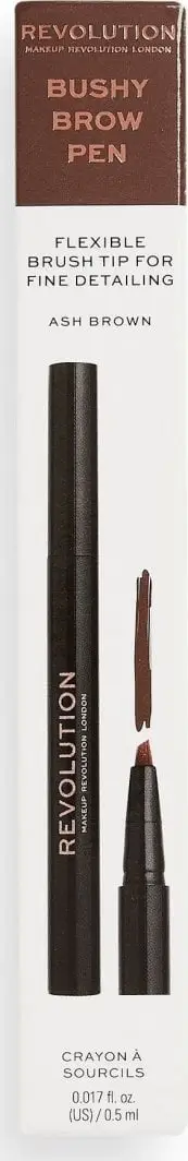 Laps për vetulla Make Up Revolution Bushy Brow Pen Ash Brown, 0.5ml, kafe e hirtë