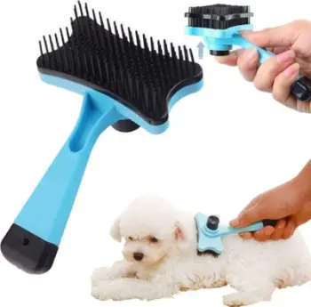 Furçë për qentë dhe macet Brush For Dog Cat, buton pastrimi, ngjyrë e kaltër
