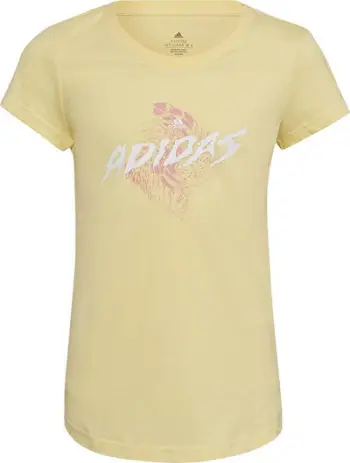 Bluzë fëmijësh adidas 3 BAR G Tee Jr HL1619, pambuk, e verdhë