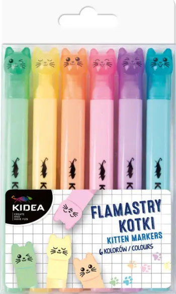Markera Derform Kittens, set 6 ngjyra pastel, për fëmijë