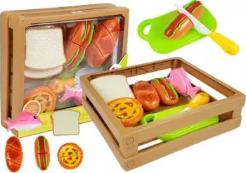 Set lodër kuzhine Lean Sport Cutting Set Hot Dog Fish, me velcro, me arkë druri, shumëngjyrësh