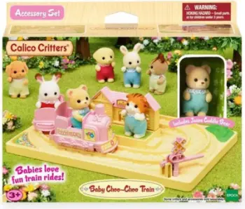 Set lodrash Epoch Sylvanian Families Preschool Locomotive 5320, tren me figurë bebe arushi, shumëngjyrësh