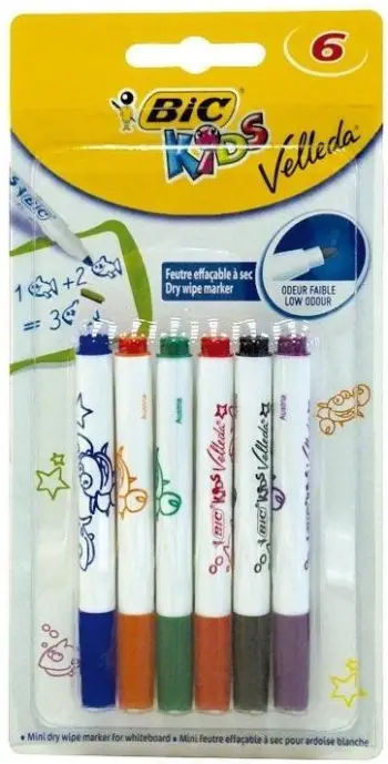 Markera për fëmijë Bic Mini Kids Velleda, për tabela të thata, set 6 copë, shumëngjyrëshe