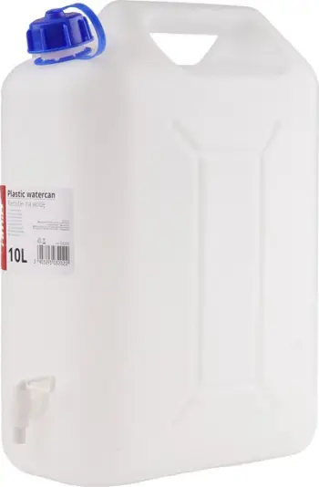 Kanistër uji me rubinet 10L, plastikë HDPE, e bardhë