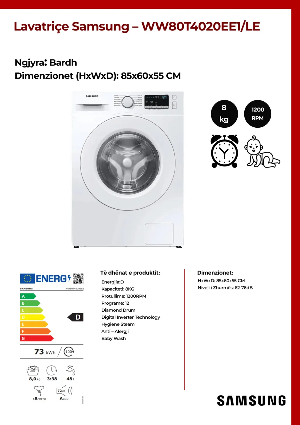 Lavatriçe Samsung 8KG – WW80T4020EE1/LE - 2