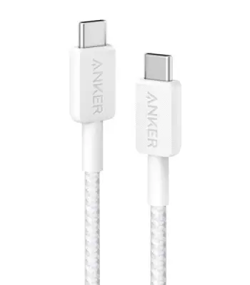 Kablë USB-C në USB-C e thurur Anker 322 0.9 m 60 W, e bardhë