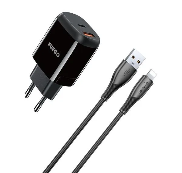 MBUSHES FUEGO TYPE-C/USB-A+LIGHTNING CABLE FGL20W BLACK - 1