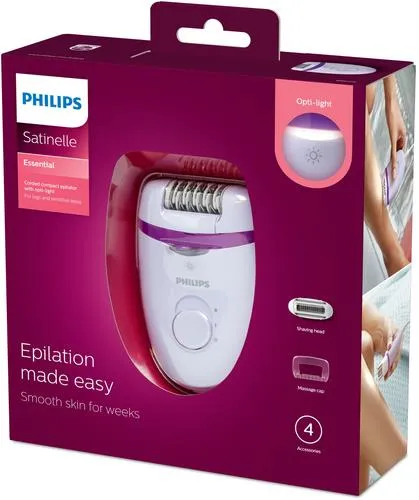 Epilator Philips Satinelle Essential BRE275/00, me tela, dritë Opti light, i bardhë - 2