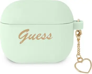 Mbështjellës Guess për AirPods 3, Silicone Heart Charm, i gjelbër