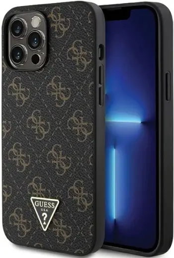 Mbulesë telefoni Guess 4G Triangle për iPhone 14 Pro, lëkurë ekologjike, rozë