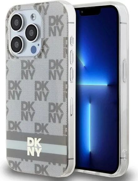 Mbështjellës DKNY IML Checkered Mono Pattern & Printed Stripes MagSafe për iPhone 13 Pro/13, Bezhe - 1