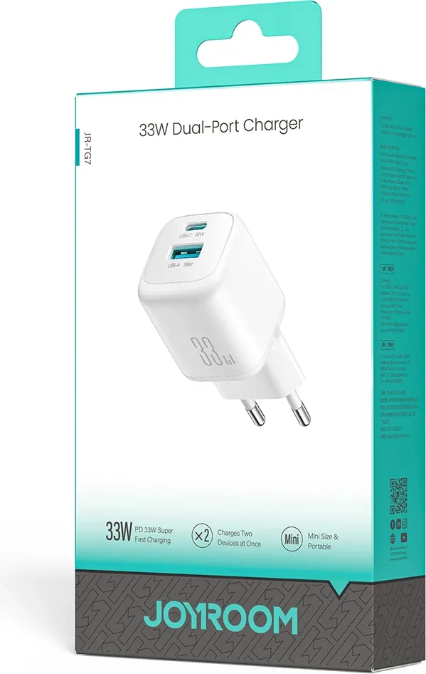 Karikues muri Joyroom JR-TG7 33W USB-A + USB-C (EU) i bardhë - 6