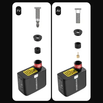 Pompë elektrike mini për biçikletë Rockbros 42320008001, 100 PSI (6.9 bar), Presta/Schrader, 300 mAh, USB-C, me dritë LED, Set me këllëf silikoni + majë Presta + unazë vulosëse + kabllo USB-C–USB-A, e zezë