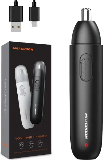 Trimer për hundë, veshë dhe vetulla MAXGROOM GT2220A, karikim USB-C, bateri 120 mAh, 8000 rpm, set me kabllo e kapak, i zi