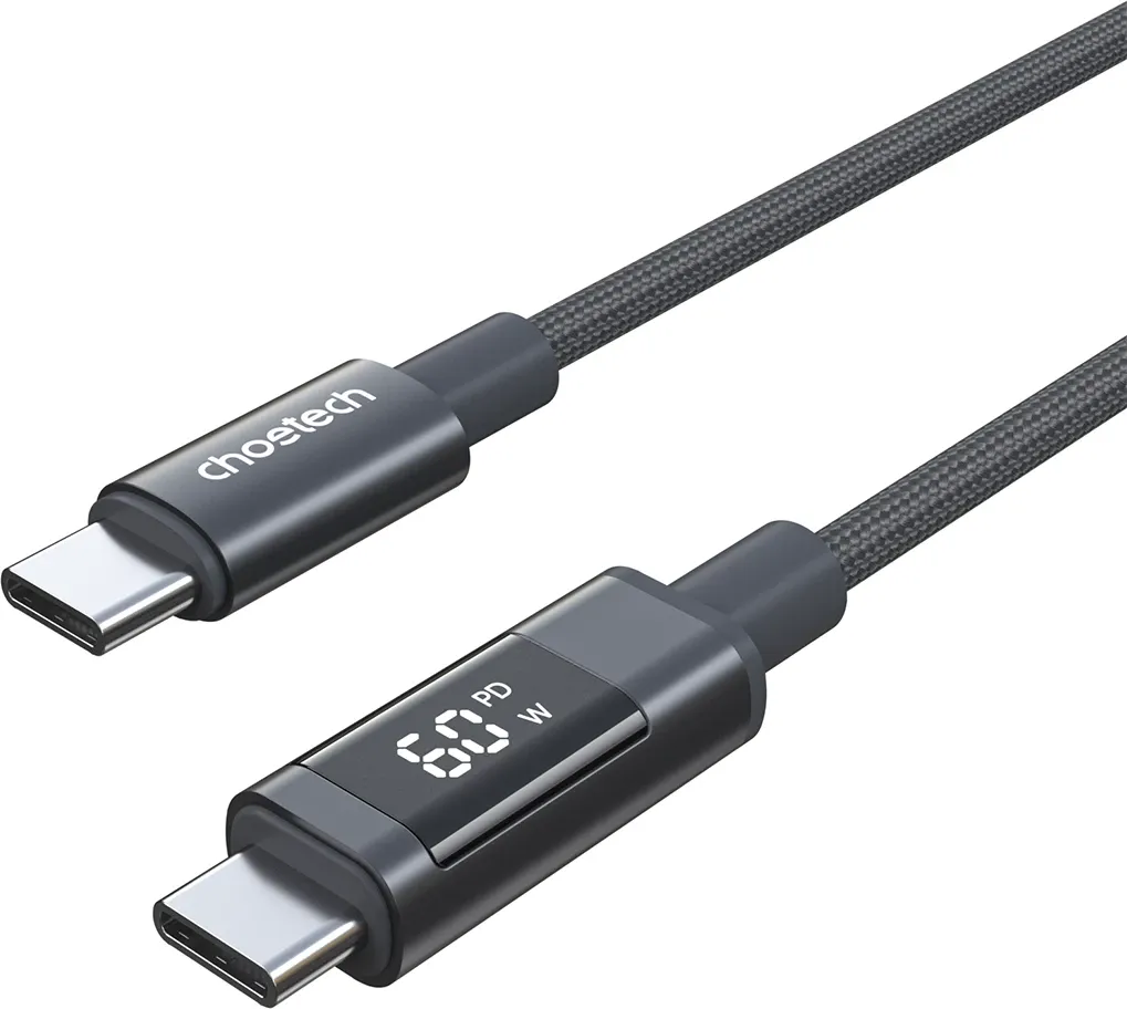 Kabllo USB-C në USB-C Choetech XCC-1068 PD 60W 1.2 m me display, e zezë - 1