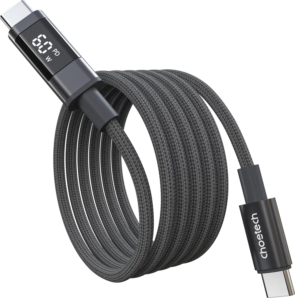 Kabllo USB-C në USB-C Choetech XCC-1068 PD 60W 1.2 m me display, e zezë - 2