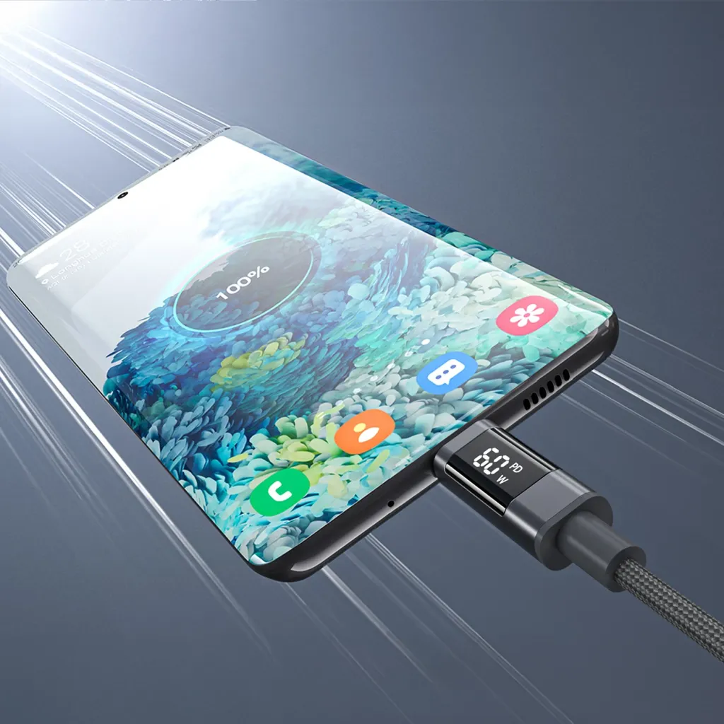 Kabllo USB-C në USB-C Choetech XCC-1068 PD 60W 1.2 m me display, e zezë - 4
